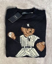 Polo Ralph Lauren Wool Yankees Polo Bear Sweater Men Size Medium Black picture