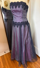 Vintage Morgan & Co Linda Bernell Prom Dress 13/14 Blue Pink Lace Beaded Gown picture
