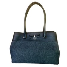 Kate Spade Henderson Street Maryanne Gray Wool Leather Bow Storybook Tote picture