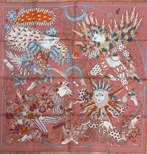 Nwt Auth Hermes  Carre 90 Silk Scarf Carre Twill Le Sacre Des Saisons Ve, Pink picture