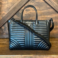 PRADA Diagramme Black Soft Calfskin Leather Impunture Tote picture