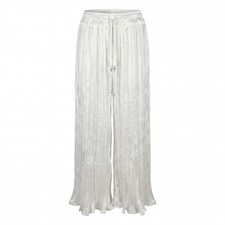 Waleed Peerzada Women's Ivory Zinnia Silk Crush Flow Pants | One Size Fits All picture