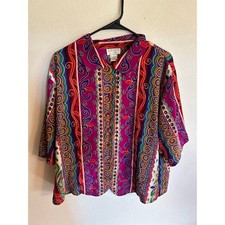 Vintage Jordan Woman Blouse 24W Plus Size 80s 90s Abstract Geometric Swir picture