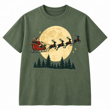 Vintage Santa Sleigh Christmas T-Shirt Retro Reindeer Moon Holiday Graphic Tee picture
