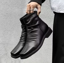 Genuine Leather Chelsea Boots Square Toe High Quality Vintage London Mid Top picture