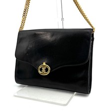CELINE Triomphe Leather Chain Shoulder Hand Bag Black Gold Auth picture