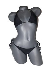 NWT LULI FAMA XS bikini rings puckered back swimsuit 2 piece black cheeky  picture