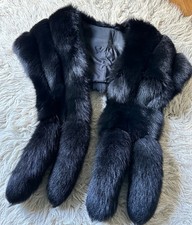 Glamorous Vintage Plush Black Fox Fur Stole Wrap Shawl Bridal  3 Tiers  78