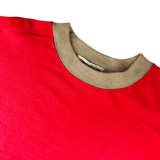 NEW VTG 90's Bugle Boy Men's Coral Pink Tan Collar Pocket T-Shirt • Large picture