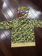 A Bathing Ape BAPE Camo Shark Full Zip Hoodie Green/Beige Mens Size L picture