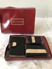 Avon Whipped Stitch Spectator Boxed Gift Set Red/Buff Wallet Organizer Lip Stick picture