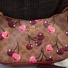 Coach Outlet Nolita Small Signature Canvas Cherry Print Zip Bag Detachable Strap picture