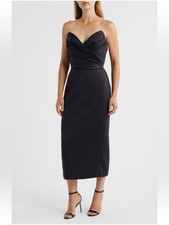 New Amsale black strapless crepe midi dress Size 8 picture