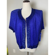 Vintage Special Occasion Royal Blue Beaded Sequin Evening Bolero Jacket NWT 90s picture