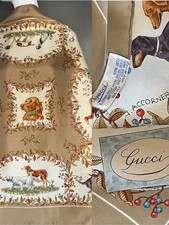 Rare Vintage Gucci Accornero Dogs Silk Scarf 34 In Sq Fair Condition picture