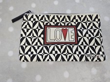NWOT BRIGHTON Black & White Pattern LOVE Zip Top Cosmetic Makeup Bag picture