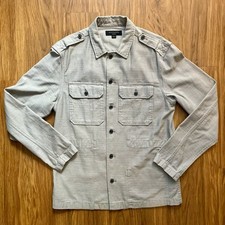 AllSaints Mens Sapper Shirt M Gray Overshirt Twill Distressed Military Pockets picture