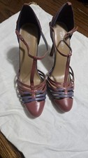 Vintage KURT GEIGER Caged T-Strap Stiletto Heels Size 41 US 10.5 11 Vero Cuoio picture