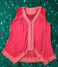 POL Women's Tank Tunic Blouse Size S Small CORAL Boho SALMON Breezy OVERSIZED picture