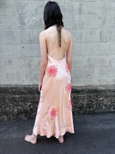 Vintage 1930s Peach Silk Bias Cut Sleeveless Slip Dress w/ Sequin Details XS-M picture
