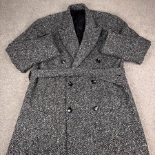 Vtg 70s American Male 100% Wool Tweed Overcoat L 42R Double Breasted Trench Coat picture