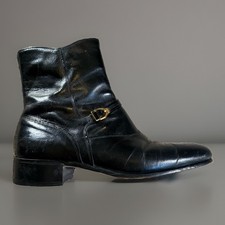 VTG NUNN BUSH Beatle Chelsea Boots Men's SIZE 10 Black Leather Side Zip Strap picture