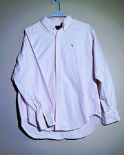 Ralph Lauren Sport Men's L Pink/White Striped Long Sleeve Cotton Button-Up picture