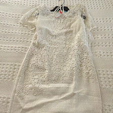 NWT Antonio Melani White Floral Lace  & Tweed Sheath Dress 8 Scoop Neck Zip Back picture