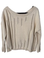 PLANET by Lauren G Undone Sweater One Size Boat Neck Distressed Pullover Butter picture