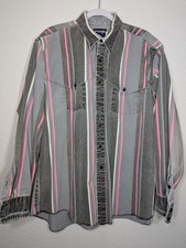 Vintage Wrangler Western Striped Brushpopper Shirt Mens XL X-LongTails Pink Grey picture