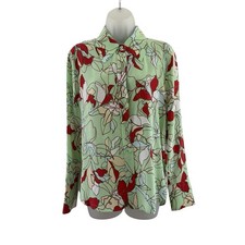 Equipment Femme Leona Shirt Womens Small Green Ash Floral Silk Long Sleeve Top picture