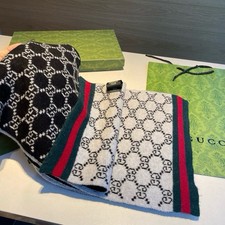 GUCCI GG Jacquard Knit Scarf Black White Green Red 30x180cm picture