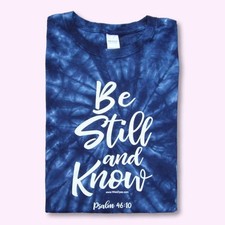 Be Still and Know Blue Spiral Christian Messianic T-shirt Size Large picture