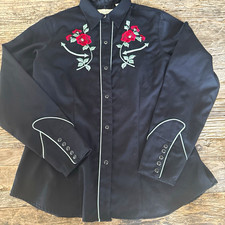 Vintage Roper Women’s Black Woven Floral Embroidered Long Sleeve shirt. Size L picture