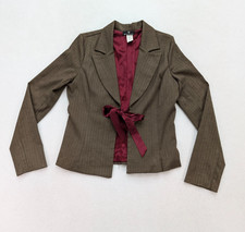 Windsor Women's Blazer Jacket Size Large Brown Herringbone 90s Y2K Bow picture