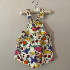 Baby Oshkosh B'Gosh White Colorful Fruit Print Shortalls Overalls Vintage Rare picture