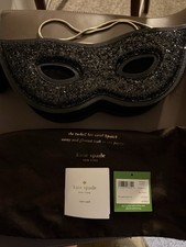 Kate Spade Dress The Part Mask Clutch PXRU6986 Black Glitter Novelty Bag picture