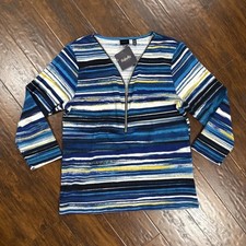 Rafaella Studio Blue White Black Top 1/2 Zip 3/4 Sleeves Sporty NWT picture