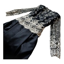 $199 Vtg Patra Black Mesh Embroidered Ballgown Dress Formal Mother Bride Petite picture