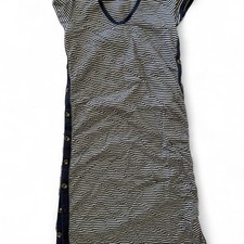 Maeve by Anthropologie navy and white striped v neck dress with buttons picture