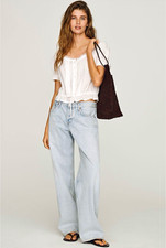PAIGE Anessa Light Wash Wide-Leg Jeans Raw Hem Blue Women’s Size 30 picture