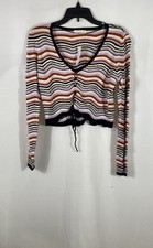 LA Hearts Women's Multicolor Wavy Stripe Tie Front Knit Top Sz M NWT picture