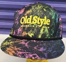 Vintage Old Style Beer Hat Satin Nylon Psychedelic RARE Zipper Neon Brewery picture
