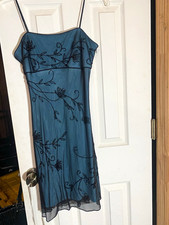 Gorgeous vintage Y2K Cache Blue Mesh Beaded Floral Slip Dress Size 2 picture