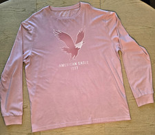 American Eagle AE Men's Long Sleeve Cotton T-Shirt Pink XL picture