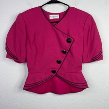 Vintage Raul Blanco Blazer Womens 6 Pink Asymmetrical Crop Peplum 80s Structured picture