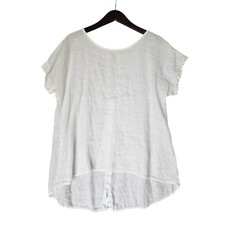 TERZO MILLENNIO Linen Top Italy White Short Sleeve High Low Button Back Size M picture