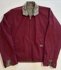 Vtg Mens 80s IZOD Lacoste Reversible Jacket Tan Burgundy Alligator Croc Medium picture