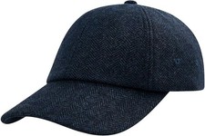 Wool Baseball Cap for Men Adjustable Unstructured One Size, Herringbone Navy picture