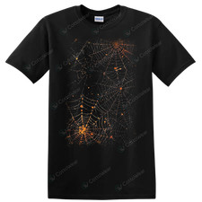 Halloween Spider Web Orange Gothic T Shirt Spooky Seasonal Graphic Adult Tee picture